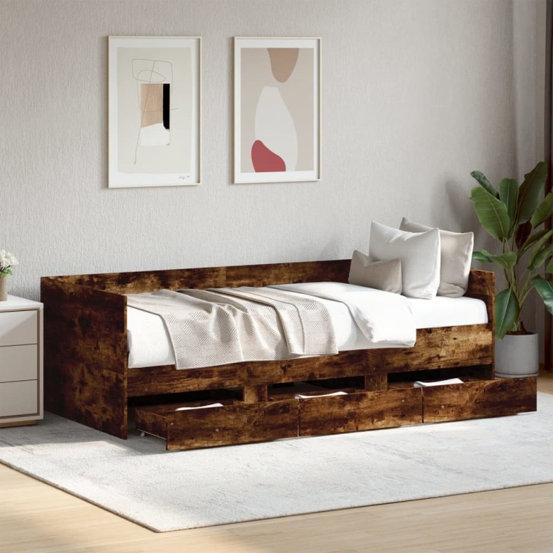 Lit de jour avec tiroirs sans matelas chêne fumé 100x200 cm 