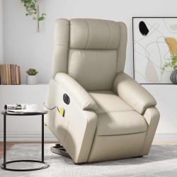 Fauteuil inclinable de massage électrique crème similicuir 