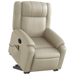 Fauteuil inclinable de massage électrique crème similicuir 