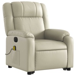 Fauteuil inclinable de massage électrique crème similicuir 