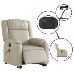 Fauteuil inclinable de massage électrique crème similicuir 