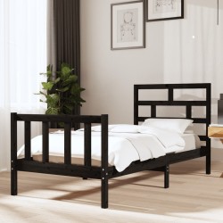 Cadre de lit sans matelas noir bois massif 90x200 cm 