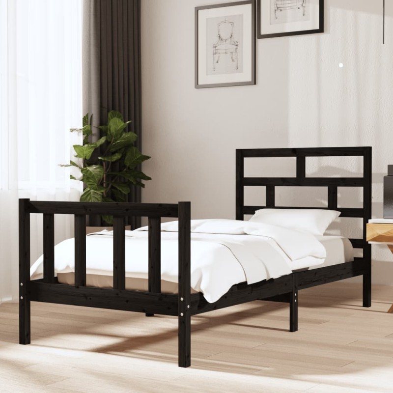 Cadre de lit sans matelas noir bois massif 90x200 cm 