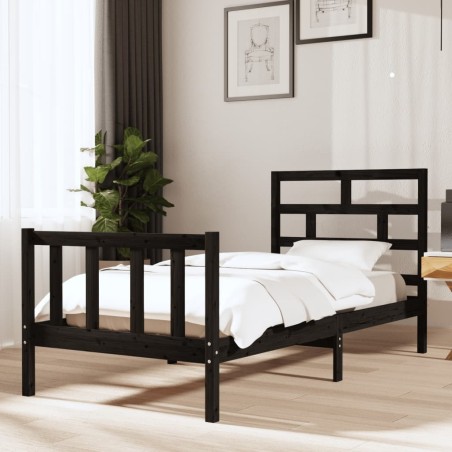 Cadre de lit sans matelas noir bois massif 90x200 cm 