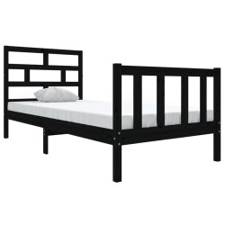 Cadre de lit sans matelas noir bois massif 90x200 cm 
