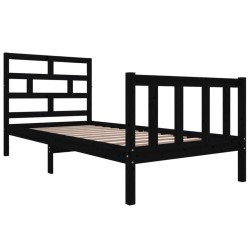 Cadre de lit sans matelas noir bois massif 90x200 cm 