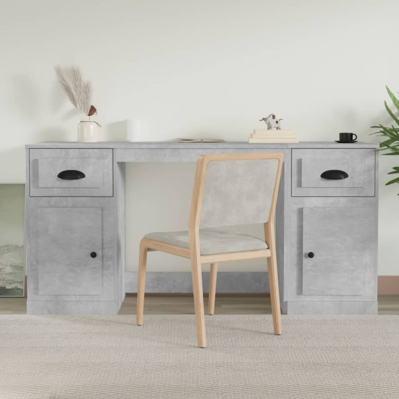 Bureau avec armoire gris béton bois d'ingénierie 