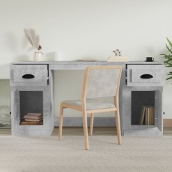 Bureau avec armoire gris béton bois d'ingénierie 
