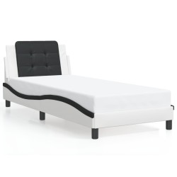 Cadre de lit sans matelas blanc et noir 90x190 cm similicuir 