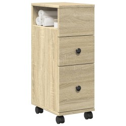 Meuble étroit de salle de bain à roulettes chêne sonoma 