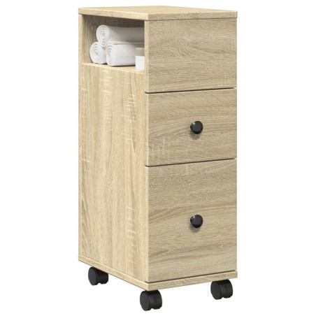 Meuble étroit de salle de bain à roulettes chêne sonoma 