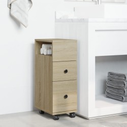 Meuble étroit de salle de bain à roulettes chêne sonoma 