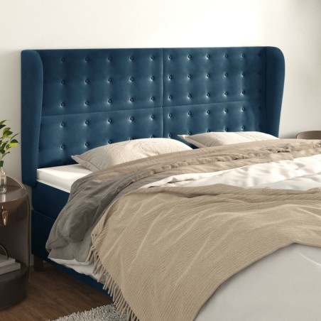 Tête de lit avec oreilles Bleu foncé 163x23x118/128 cm Velours 