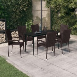 Ensemble à manger de jardin 7 pcs Marron et noir 