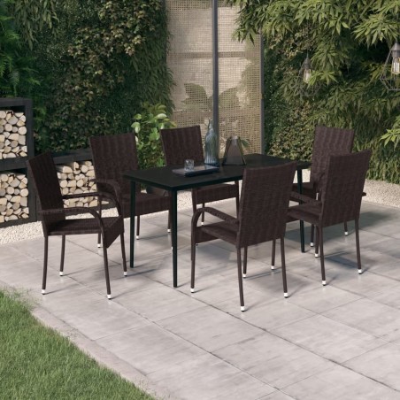 Ensemble à manger de jardin 7 pcs Marron et noir 