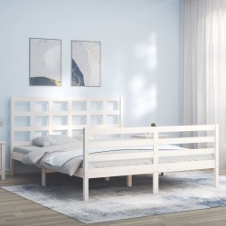 Cadre de lit sans matelas blanc bois de pin massif 