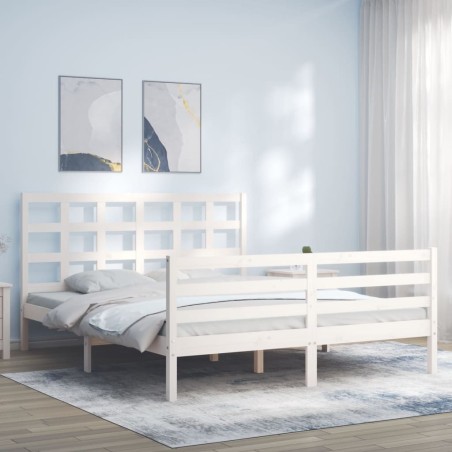 Cadre de lit sans matelas blanc bois de pin massif 