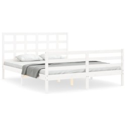 Cadre de lit sans matelas blanc bois de pin massif 