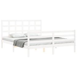 Cadre de lit sans matelas blanc bois de pin massif 