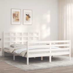 Cadre de lit sans matelas blanc bois de pin massif 