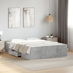Cadre de lit avec tiroirs sans matelas gris béton 120x200 cm 