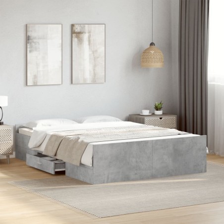 Cadre de lit avec tiroirs sans matelas gris béton 120x200 cm 