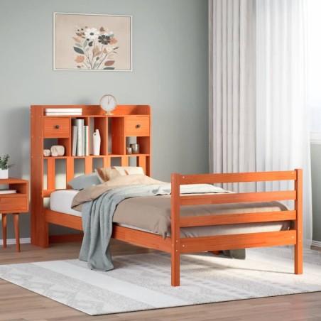 Lit bibliothèque sans matelas cire marron 100x200 cm pin massif 