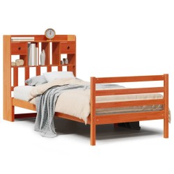 Lit bibliothèque sans matelas cire marron 100x200 cm pin massif 