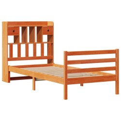 Lit bibliothèque sans matelas cire marron 100x200 cm pin massif 