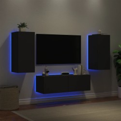 Meuble TV muraux 3 pcs avec lumières LED noir 