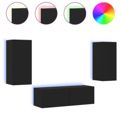 Meuble TV muraux 3 pcs avec lumières LED noir 