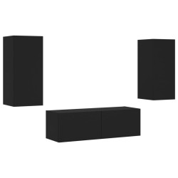 Meuble TV muraux 3 pcs avec lumières LED noir 