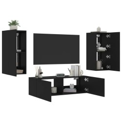 Meuble TV muraux 3 pcs avec lumières LED noir 