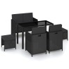 Mobilier à dîner de jardin 6pcs et coussins Résine tressée Noir 