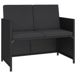 Mobilier à dîner de jardin 6pcs et coussins Résine tressée Noir 