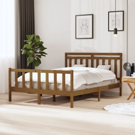 Cadre de lit sans matelas marron miel bois massif 