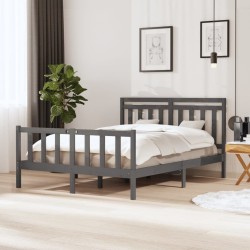 Cadre de lit sans matelas gris bois massif 