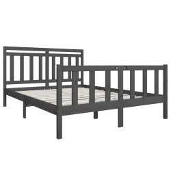 Cadre de lit sans matelas gris bois massif 
