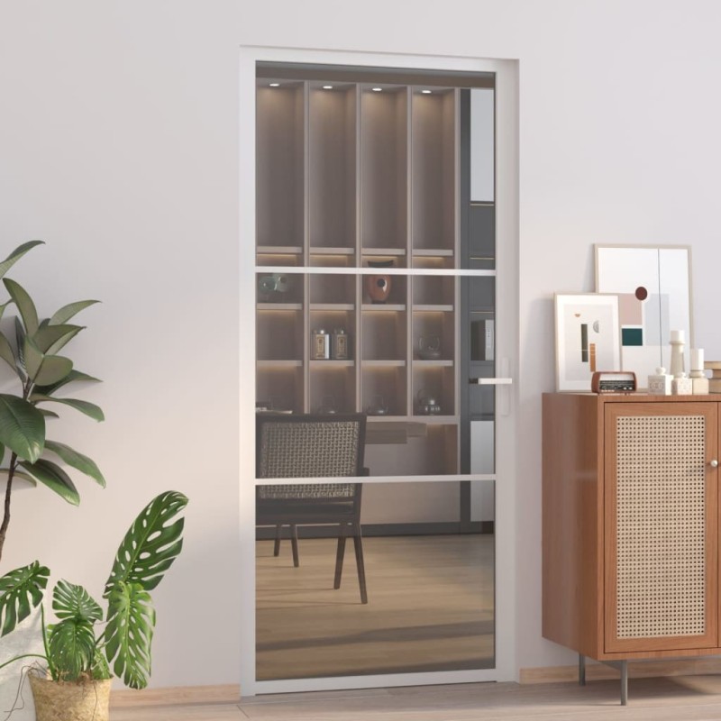 Porte intérieure 93x201,5 cm Blanc Verre ESG et aluminium 