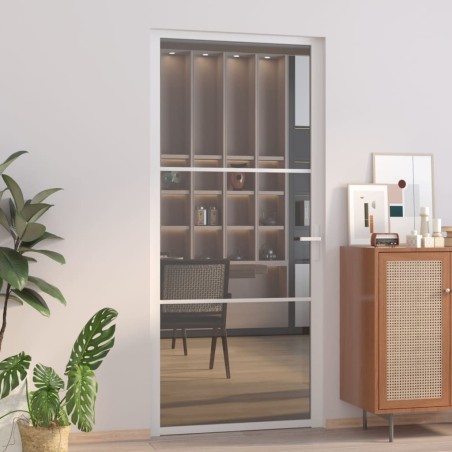 Porte intérieure 93x201,5 cm Blanc Verre ESG et aluminium 