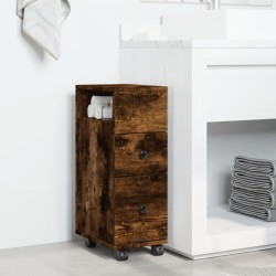 Meuble étroit de salle de bain à roulettes chêne fumé 