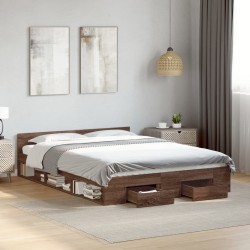 Cadre de lit avec tiroirs sans matelas chêne marron 135x190 cm 