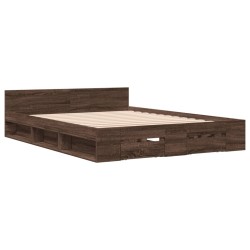 Cadre de lit avec tiroirs sans matelas chêne marron 135x190 cm 
