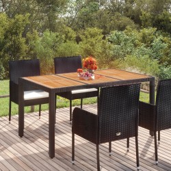 Table de jardin dessus en bois Noir 150x90x75 cm Résine tressée 