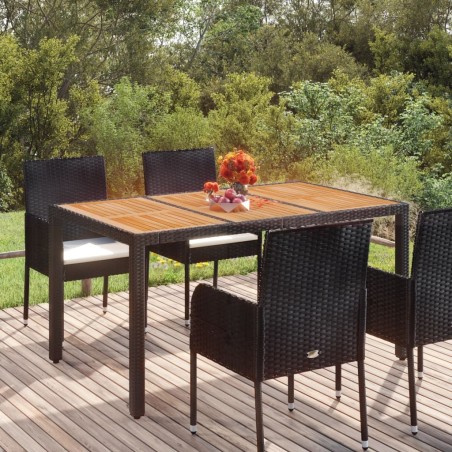 Table de jardin dessus en bois Noir 150x90x75 cm Résine tressée 