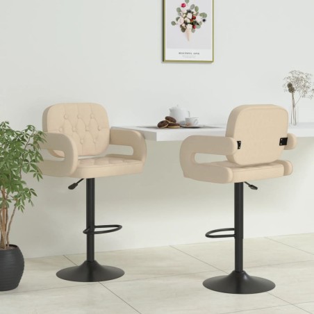 Tabourets de bar lot de 2 crème tissu 