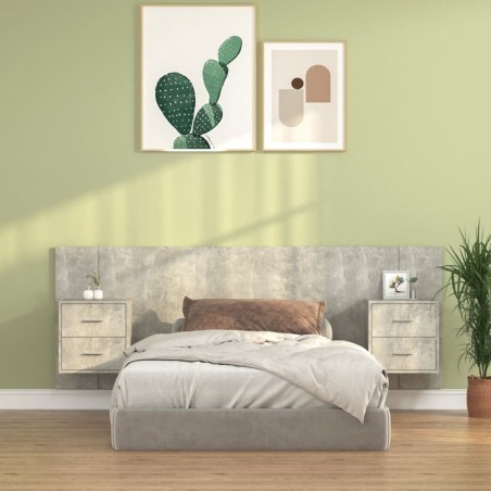 Tête de lit avec armoires Gris béton Bois d'ingénierie 
