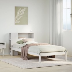 Lit bibliothèque sans matelas blanc 100x200 cm bois pin massif 