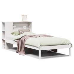 Lit bibliothèque sans matelas blanc 100x200 cm bois pin massif 