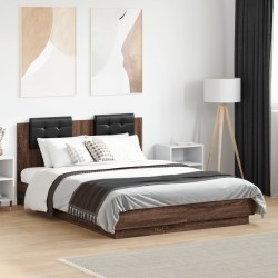 Cadre de lit avec LED sans matelas chêne marron 135x190 cm 